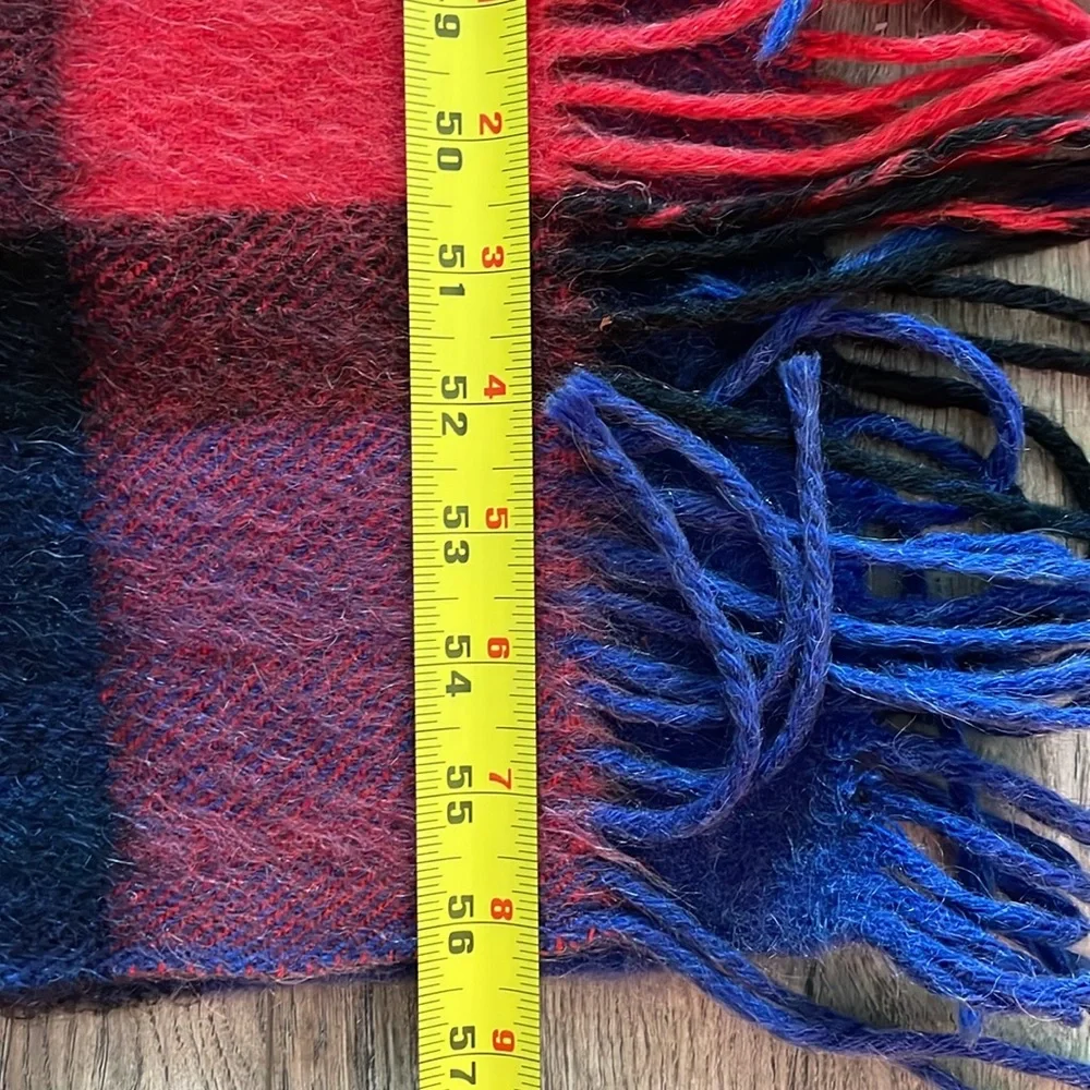 Vintage multicolored wool/mohair knitted blanket with fringe